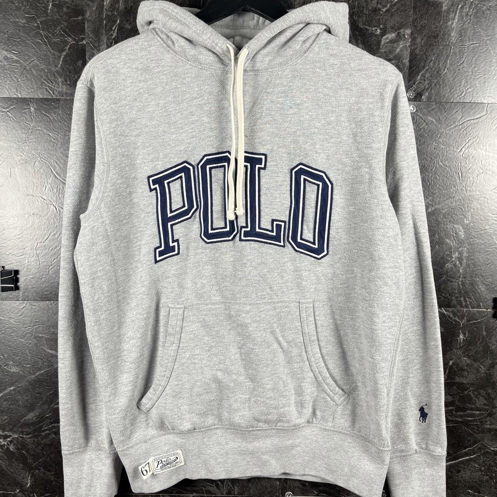 Polo Ralph Lauren Men's Grey Spell Logo Hoodie Small -Flaws